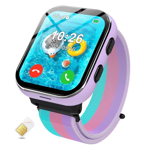 Image of 4G Kids Smart Watch, Smartwatch for Kids Phone Touch Screen, Educational Games Pedometer Fitness Alarm Calculator Clock Music Player, Suitable for Children Aged 4-10 Years Old, (Purple)