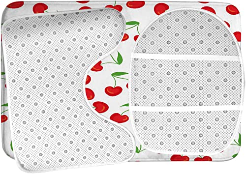 Badezimmerteppich-Set, 3-teilig, Kirsche überall mit Früchten, süßes Kirschenmuster, waschbare Badteppiche, rutschfest, mit Rückenpolster, Konturteppich und Toilettendeckelbezug – Bild 6