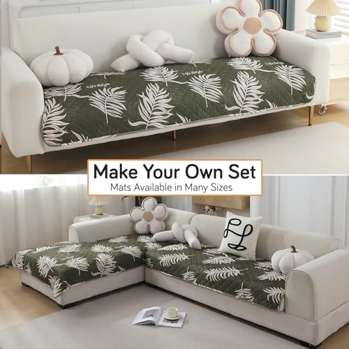Image of HOKIPO Polyester Printed Waterproof + Anti-Slip + Quick Dry Sofa Seat Mats, Palm Leaves Olive - Length 60cm (AR-5229-P8)