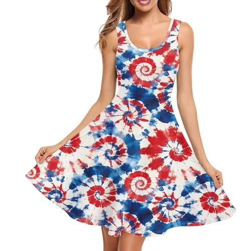 Image of TOADDITDO Women's Sleeveless O Neck Beach A-Line Party Coctail Tank Dresses Flared Sundress