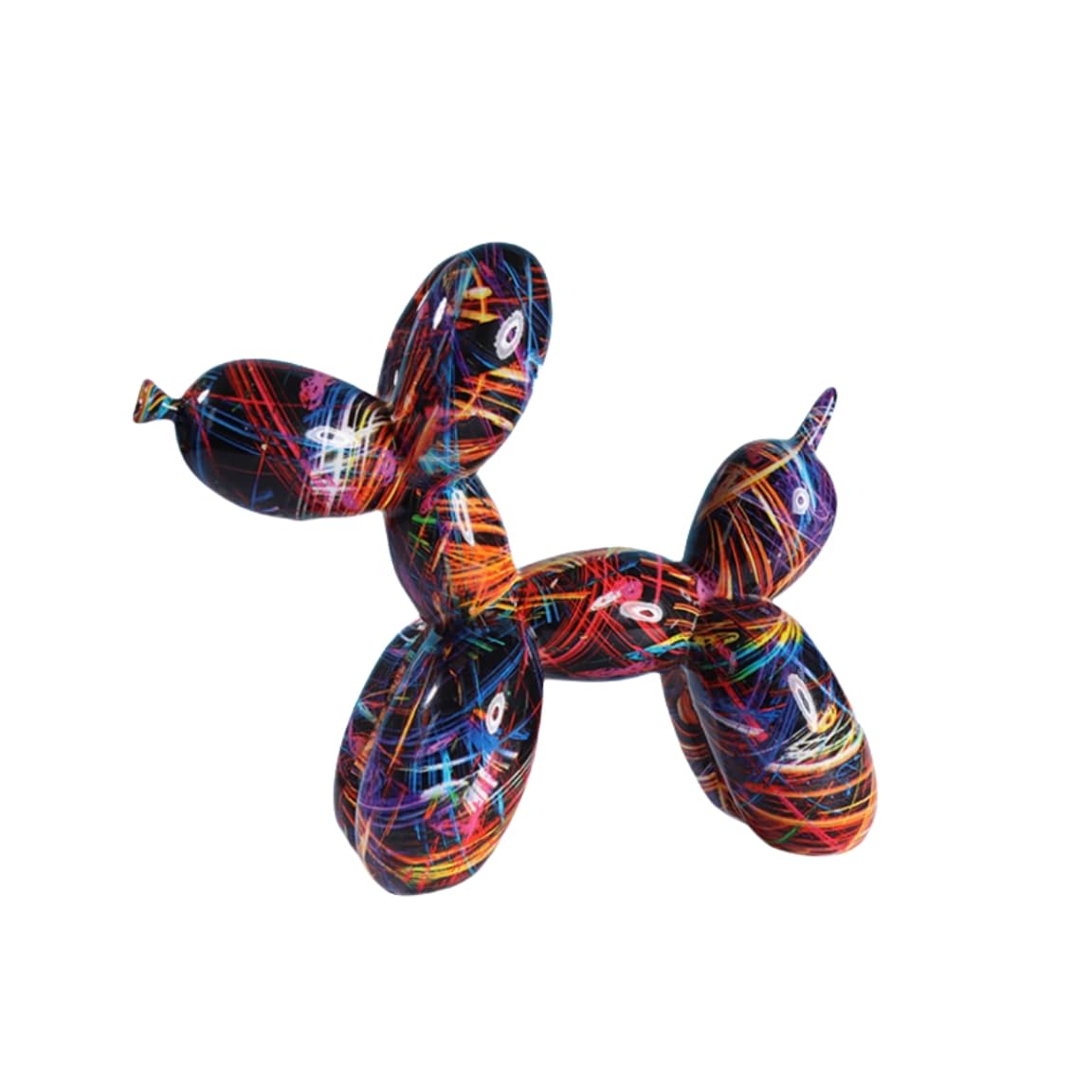 Bpetga Vivid Graffiti Colorful Balloon Dog Figurine Ornament, Eye-catching Decoration for Living Room and Office (Fireworks)