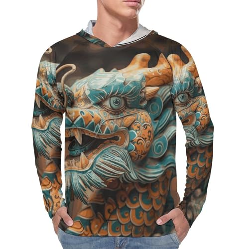 Men's Sun Shirts UPF 50+ Rash Guard Long Sleeve Sun Protection Hoodie Ancient Chinese Dragon Lightweight Shirt S White4