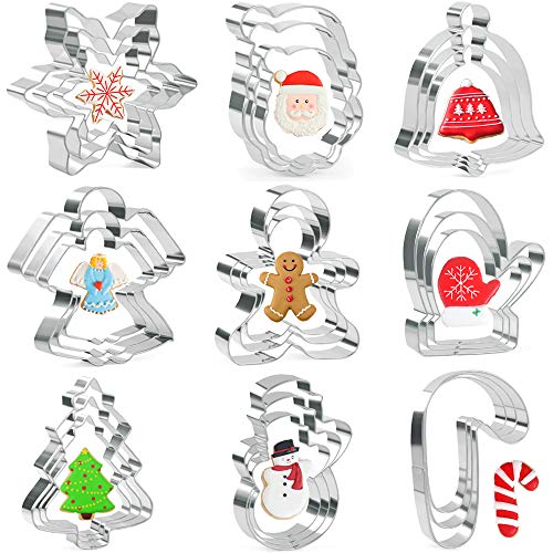 Juego de 27 cortadores de galletas de acero inoxidable de CoUnicorn para galletas de jengibre, copo de nieve, muñeco de nieve, árbol de Navidad, bastón de caramelo