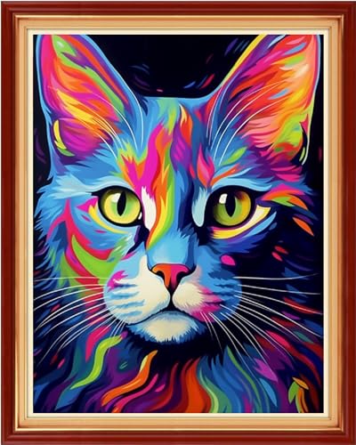 Image of Dimxvean Stamped Cross Stitch Kits,Cross Stitch Kits for Adults Beginners,Embroidery Kits Full Range of Cross Stitch Stamped Kits Needlepoint Kits Cross Stitch Patterns-Colorful Cat 16x20 inch