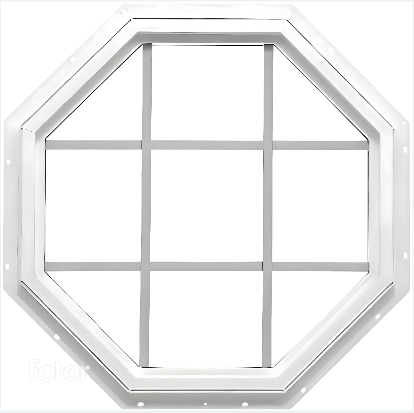 TAFCO 24'x24' Octagon Vinyl Window with Grill – Energy Efficient, Heavy-Duty Frame, Insulated Clear Glass, White