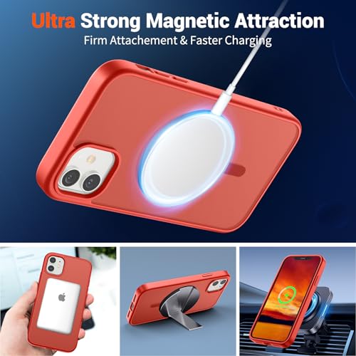 Image of SUPFINE Magnetic for iPhone 11 Phone Case (Compatible with MagSafe) (Military Grade Drop Protection) Slim Translucent Matte Shockproof Phone Cover,Red