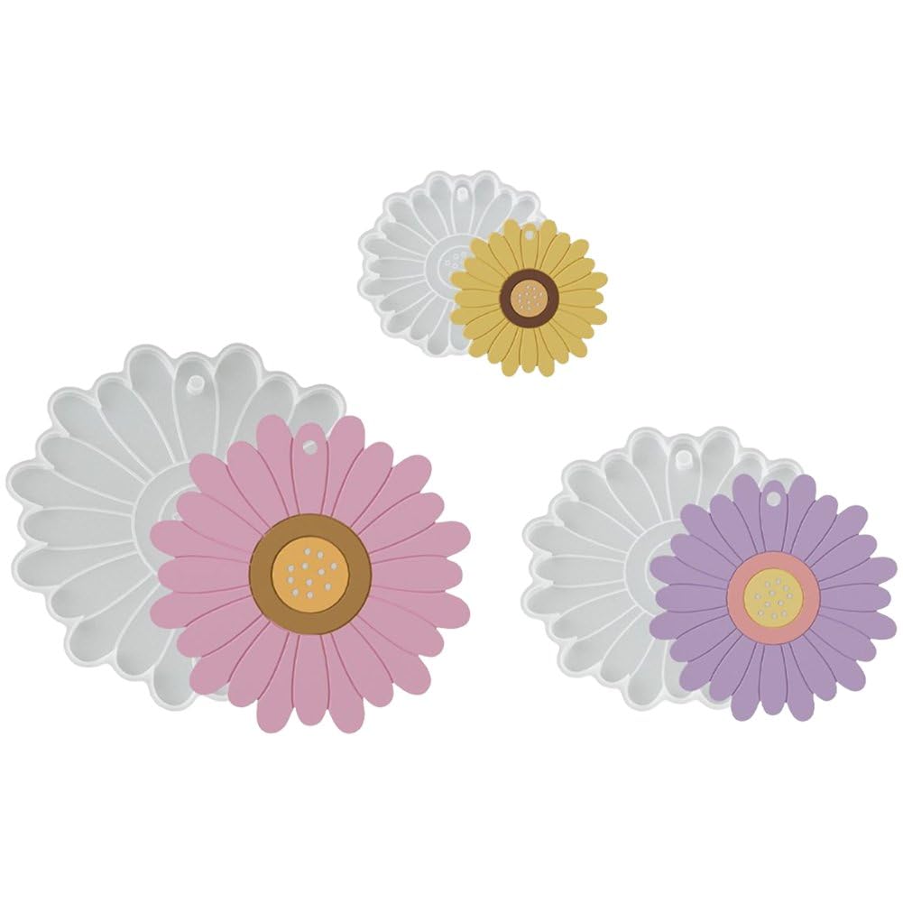 Hrippy 3 Pcs Silicone Epoxy Resin Casting Mold, Flower Coaster Tray Mould for Diy Soap Candle Wedding Craft Making