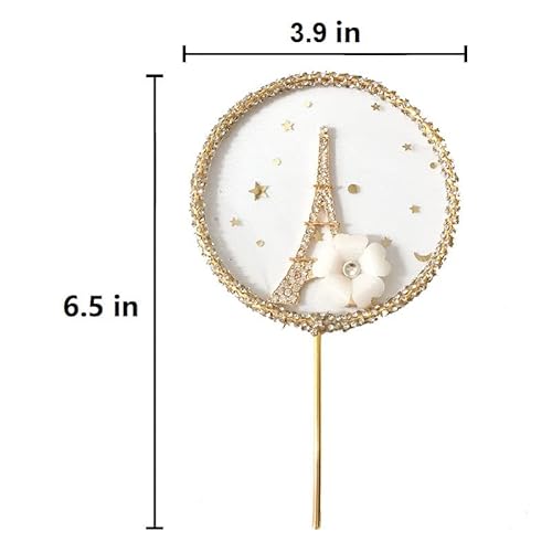 Juttira Rhinestone Cake Topper Metal Eiffel Tower Topper, Paris Party Decorations Gold French Cupcake Decor Ooh La Supplies For Wedding, Valentine Day, Bachelorette, Banquet #TOP1