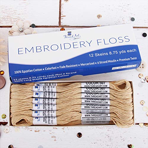 Image of 12 Skeins ThreadArt Cotton Embroidery Floss, Cream | Long fiber cotton embroidery floss for cross stitch, hand embroidery and bracelets. Six-strand floss separates easily.