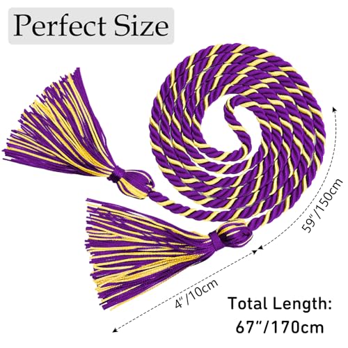 Image of Graduation Honor Cords Purple and Gold Graduation Cords with Tassels, 67 inch Long for Graduation Students