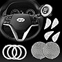 JINGSEN Bling Car Steering Wheel Decorative Diamond Stickers for Hyundai Accessories Sonata Elantra IX35 Tucson Verna Steering Wheel Logo Rhinestone Decals Cover,with 2 Pack Silicone Car Coasters