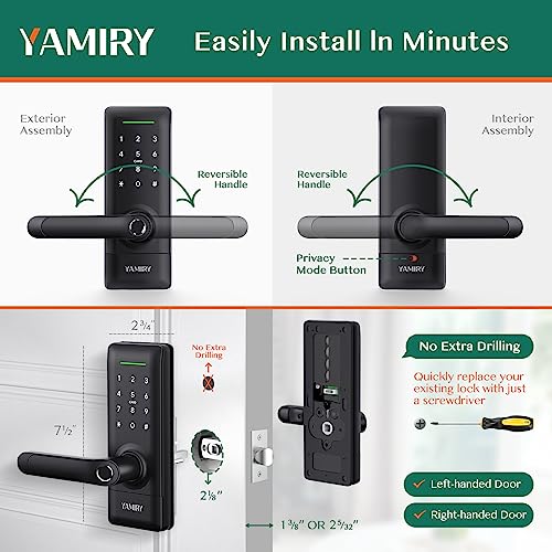 Image of Yamiry Smart Door Lock, Biometric Fingerprint, Keyless Entry, App Control, 6 Ways to Unlock, DIY Installation, Black