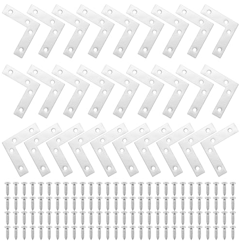28 Pièces Équerres Plates 90° 60x60mm en Acier Inoxydable, Connecteurs d'Angle Métalliques pour Meubles, Tables, Chaises + Vis Incluses