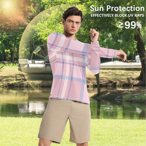 Buffalo Plaid Light Men's Swim Shirts UPF 50+ Fishing Long Sleeve Sun Shirt for Men Long Sleeve Outdoors4