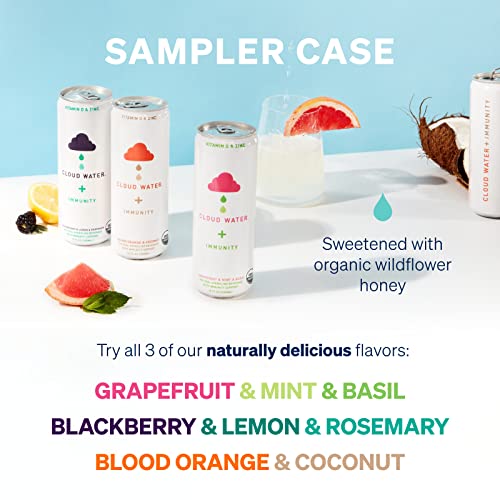 Organic Infused Sparkling Water With Immunity Support By Cloud Water - 12-Pack, Variety Pack - Low Sugar & Calorie Flavored Soda, Kosher - 100% Rdi Vitamin D3 & Zinc, (12 Oz) #TOP2