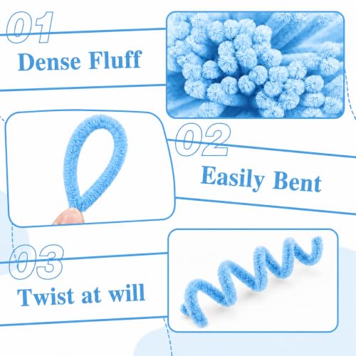 Image of YUNAMI 100 Pcs Pink Pipe Cleaners for DIY Craft Flowers - Fuzzy Chenille Stems & Fluffy Sticks for Arts & Crafts, Creative School Projects, Kids Craft Supplies, Home & Party Decor (Blue, 100)