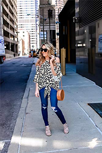 Chuanqi Womens Cold Shoulder Blouse Bell Sleeve Tie Knot Casual Summer Shirt Tops3