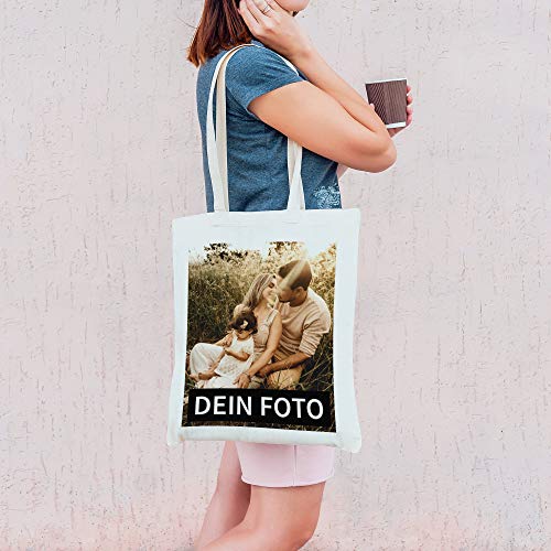 PhotoFancy - Stofftasche mit Foto selbst gestalten -Jutebeutel mit eigenem Motiv personalisieren und bedrucken - Farbe: Weiß