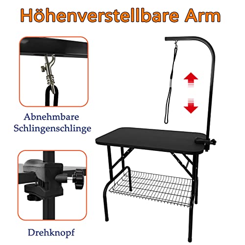 YRHome Hundepflegetisch Höhenverstellbar Trimmtisch für Hunde Hunde Badetisch Hundefriseur Tisch Schertisch Pflegetisch rutschfest mit Schlingen und Ablage bis 60 KG Belastbar 80,5x46x76cm(Klein)