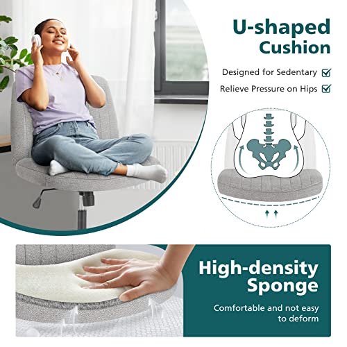 Office Chair Armless Desk Chair No Wheels, Cross Legged Office Chair Wide Home Office Desk Chairs, Adjustable Swivel Padded Fabric Vanity Task Computer Chair #TOP2