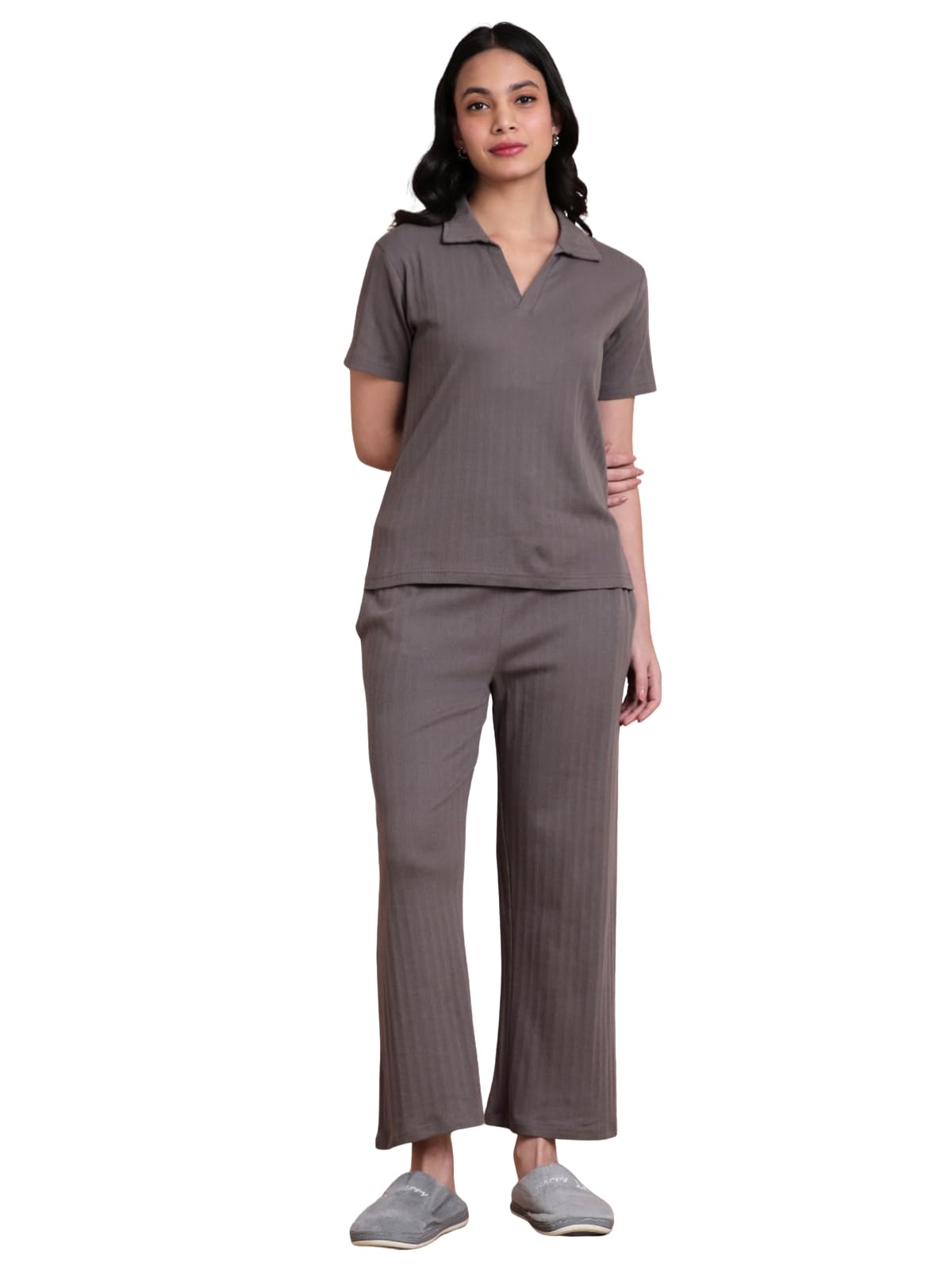 Women Cotton Textured Co-ord Pant Set | Nightwear Loungewear-image-18