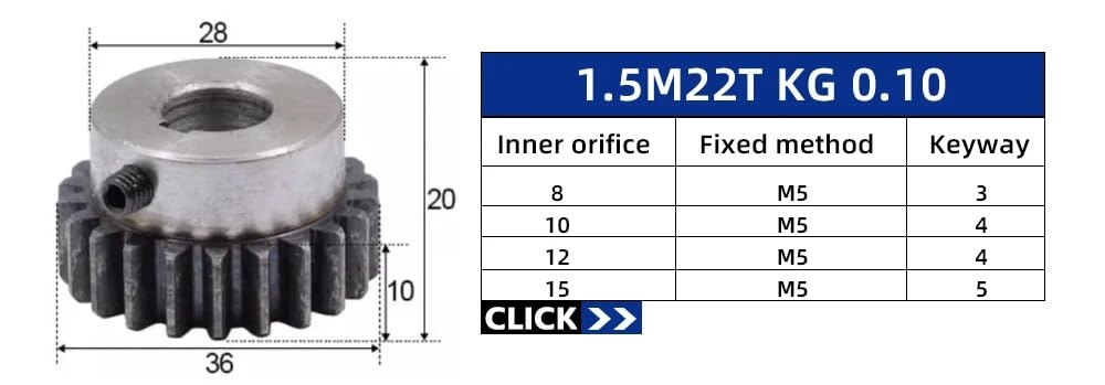 Koło zębate czołowe 1.5M 22T .5Mod 22 zęby otwór 8mm 10mm 12mm 15mm 45# stalowa przekładnia główna Cnc zębatka skrzynia biegów(12mm,5pc 1.5M 22 Teeth)