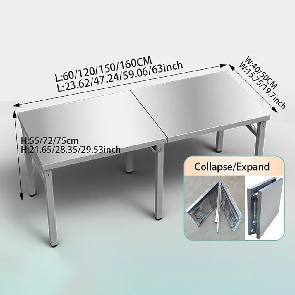 Mesa De Preparación Plegable De Acero Inoxidable, 150Cm Mesas De Trabajo Plegables Comerciales para Garajes, Cocinas, Restaurantes Y Bancos De Trabajo Al Aire Libre,Plata,L60*H55*W40