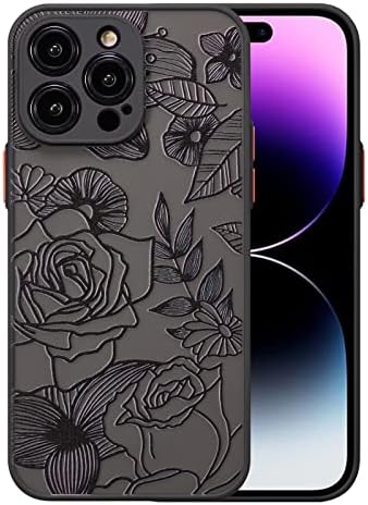 XIZYO Case for iPhone 14 Pro Max 6.7 Inch, Slim Rose Pattern Floral Print Design Girls Women Translucent Matte TPU Bumper Shockproof Protective Cover, Black