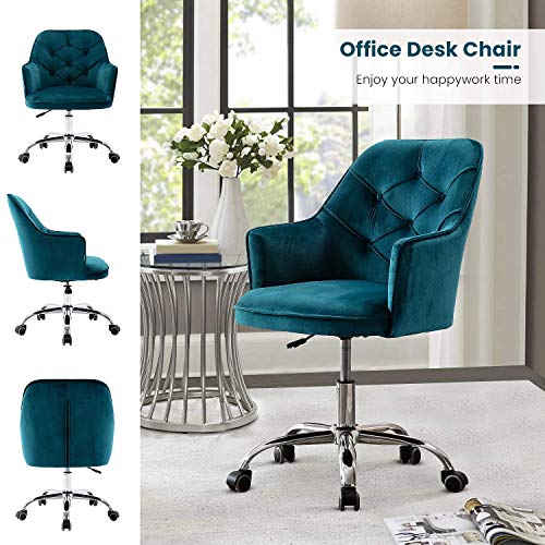 Dklgg Home Office Chair, Modern Cute Velvet Upholstered Chair Height Adjustable Armchair For Vanity Bedroom Study Room(Green) #TOP2