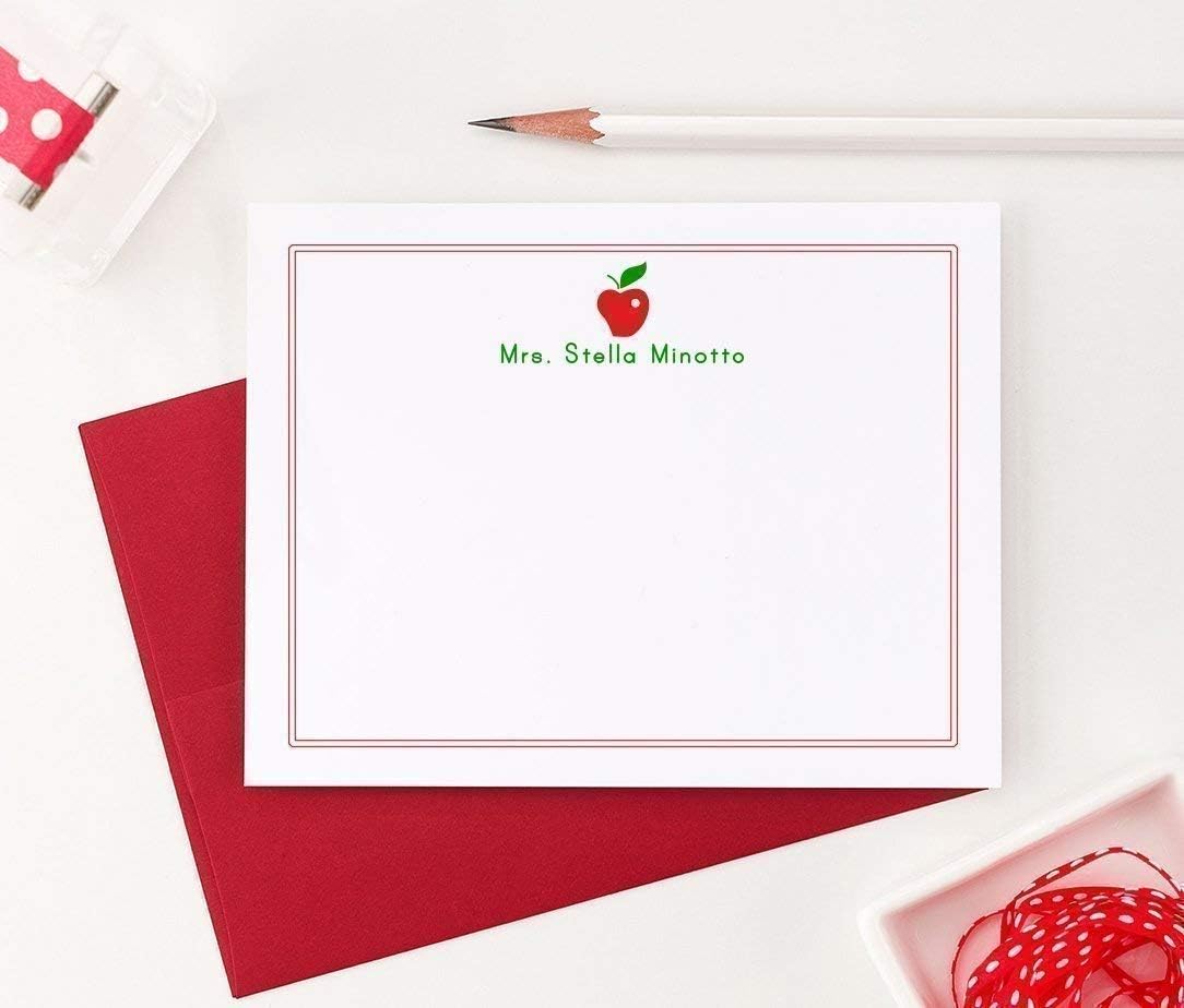 Apple Personalized Note Cards, Personalized Teacher stationery, Personalized Teachers Gifts, Personalized Gift for Teachers, Your Choice of Colors and Quantity