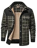 Gihuo Men's Long Sleeve Sherpa Lined Shirts Outdoor Warm Flannel Plaid Jacket Button Down Fleece Coats(ArmyGreen-L)
