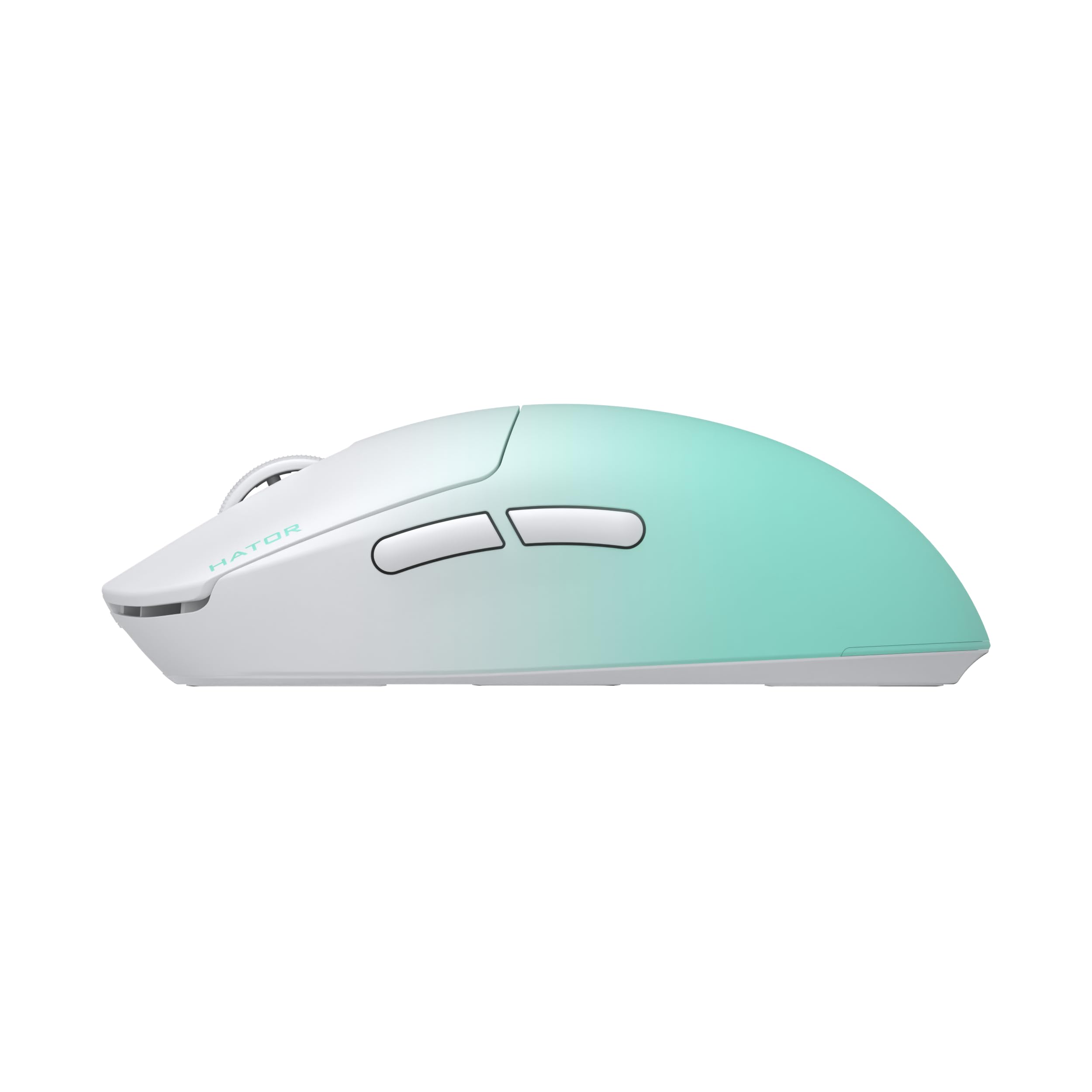 HATOR Quasar 3 Ultima - Ratón inalámbrico para gaming (52 g, sensor PIXArt PAW3950, 30.000 DPI, 8000 Hz, frecuencia de sondeo óptico, Bluetooth, 2,4 GHz y USB), color blanco menta degradado