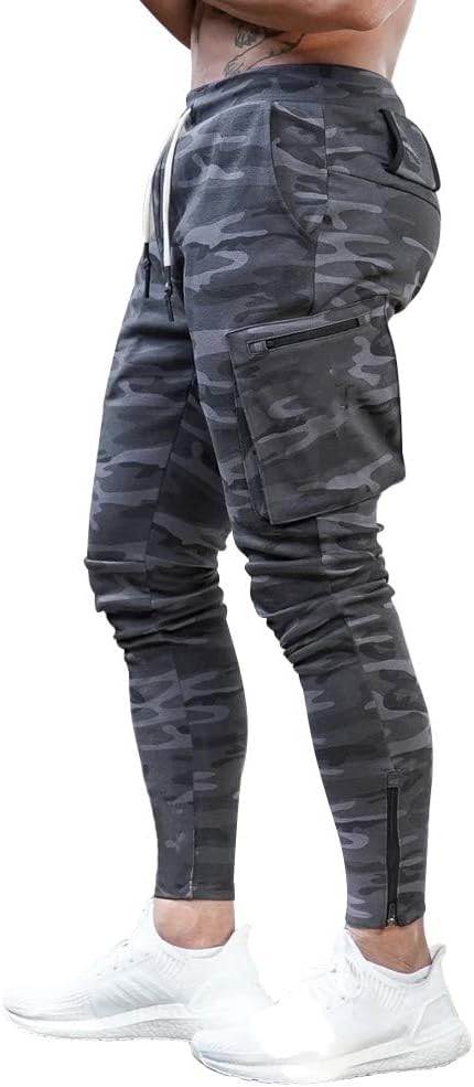 MECH-ENG Men's Active Tack Jogger Pants Fitness Tapered Sweatpants Slim Fit Trousers with Zipper Pockets - Image 2