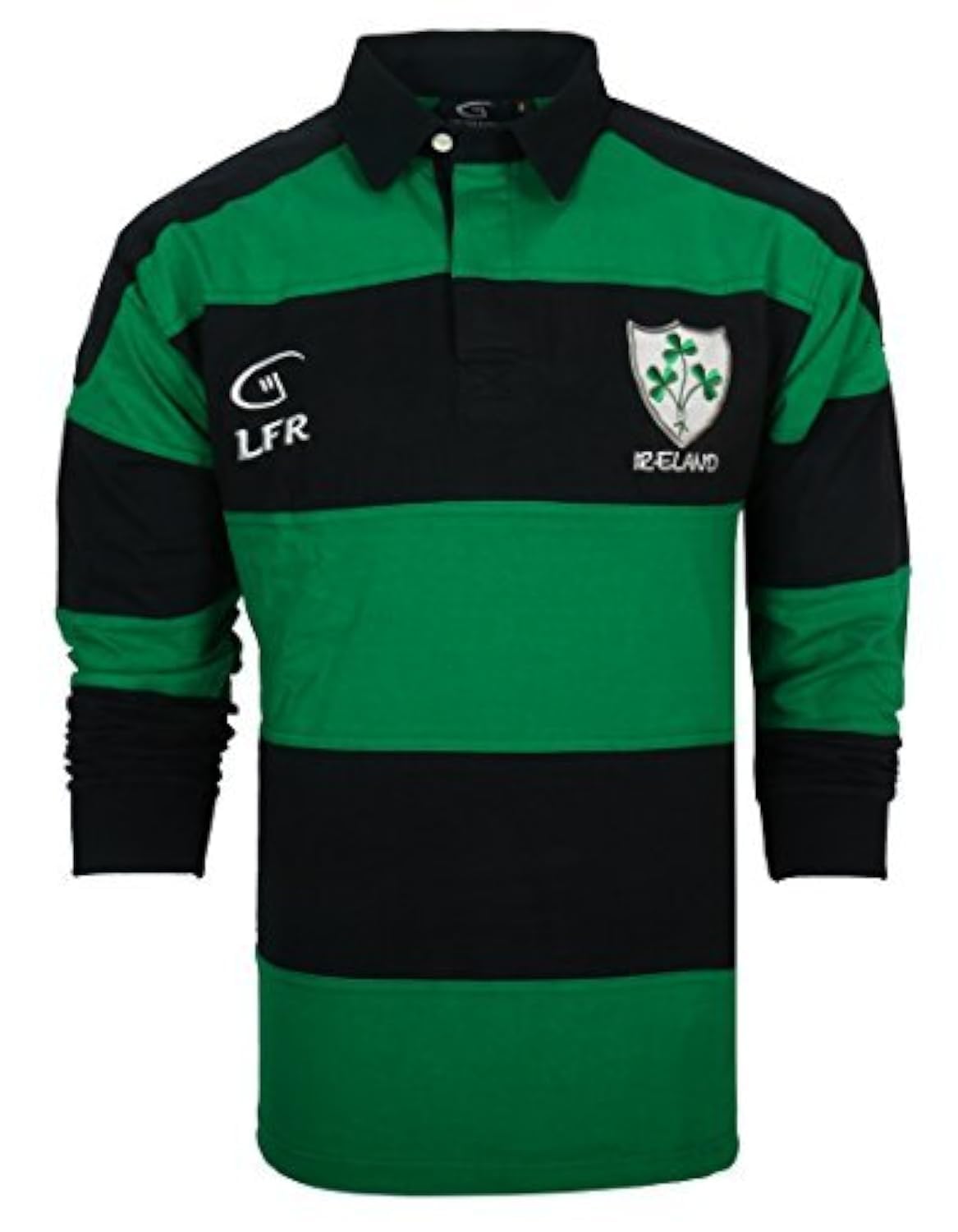 Irland-Rugby-Shirt für Kinder, langärmelig, gestreift, mit Kleeblatt-Wappen, Marineblau / Grün