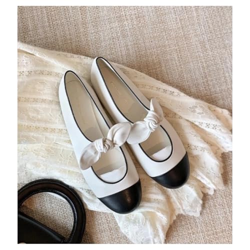 ZQW Women's Bow Ballet Flats Closed Round Toe Mary Jane Shoes Comfortable Leather Casual Non-Slip Daily Dressy Work Travel3