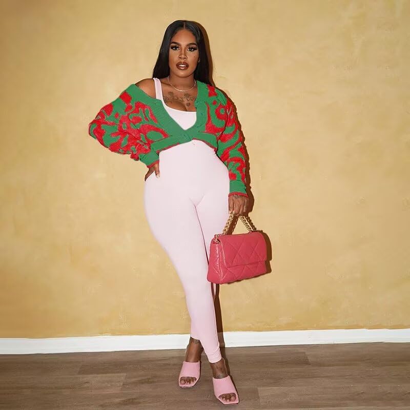 Image of ThusFar Women Fashion Button Down Colorblock Cardigan Sweaters Fall Slim Crop Outwear Open Front Knit Coat Streetwear