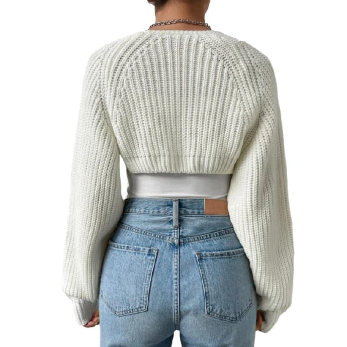 KUKEYIEE Women Long Puff Sleeve Sweater Knitwear Jumpers Pullover Crop Top Fashion Cover Knit Top - Image 6