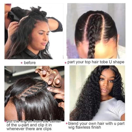 U Część Peruki dla Kobiet U Włosów Ludzkich Peruki Z Wave Natural Color Water Wave Peruka 180 (14 cali)