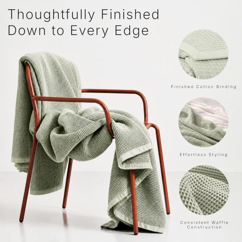 Image of GOTS Certified 55 inchX60 inch Throw 100% Organic Cotton Waffle Blanket-Sea Foam | Premium Waffle Blankets & Throws for Bed, Throw Blanket for Couch, Modern & Cozy Blanket, All Season, Comfy and Soft Blankets