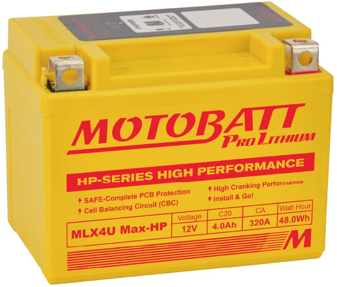 MOTOBATT - Batteria Litio Moto HP MLX4UMAXHP | 12V 4.0Ah 320CCA | Ultraligera con BMS Integrado | Compatibile con YTX4L-BS, e altri | Compatibile con Honda, Yamaha, Kawasaki, Suzuki, BMW e tutti
