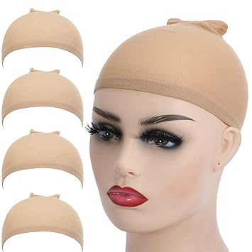 4 Pcs Stocking Wig Caps Light Brown Wig Cap for Lace Front Wig Silk Liner Weaving Wig Cap Net Stretchy Nylon Wig Caps