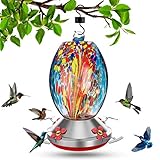 Balhvit Hummingbird Feeders for Outdoors, 32 Ounces Leak-Proof & Rust-Proof Hand Blown Glass Hummingbird Feeder, Easy to Clean & Fill Wild Bird Feeder with Hanging Hook, Ant Moat, Brush, Hemp Rope