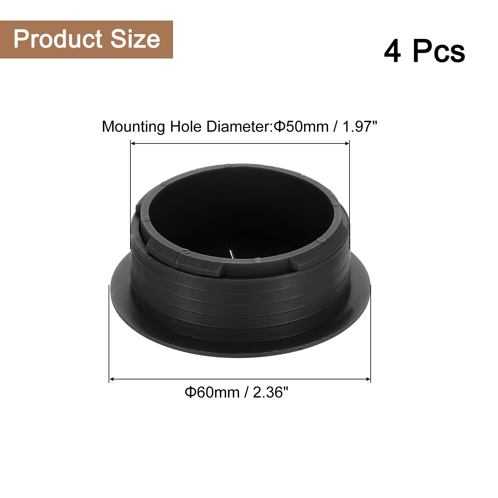 uxcell 4 Pcs Desk Grommet, 1.97 inch 50mm Desk Cable Hole Cover Wire Hole Insert for Home Office Table Cabinet Cord Organizer, Black