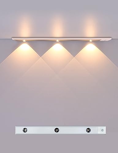 Under Cabinet Lights LED Motion Sensor Light Indoor USB Rechargeable Closet Light 3 Light Modes Stepless Dimming Hill Light 6000K Night Light for