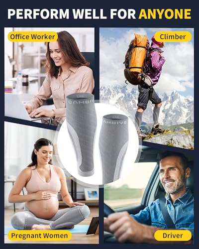 Image of CAMBIVO Calf Compression Sleeve 3 Pairs Footless Compression Socks Running | Leg Sleeves for Men & Women, 15-20mmHg, Shin Splints Relief & Recovery, Fitness, Cycling, Varicose Veins, Travel, Nurse