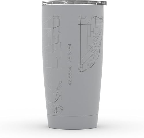 Vista 431 de Well Told Vaso de café aislado con diseño de mapa de Nueva York grabado, taza de acero inoxidable grabada (20 onzas, negro) con aislamiento de mapa