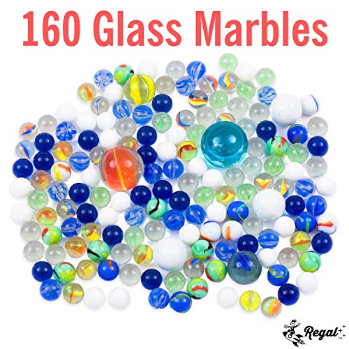Regal Games 160 Count Traditional Glass Marbles with a Storage Tin, 3 Sizes, Variety of Patterns - Thumbnail 4