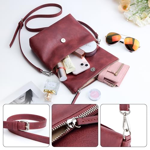 Image of KALIDI Vintage Vegan Leather Crossbody Bag PU Shoulder Bag Handbag Multiple Pockets Adjustable Removable Strap Women