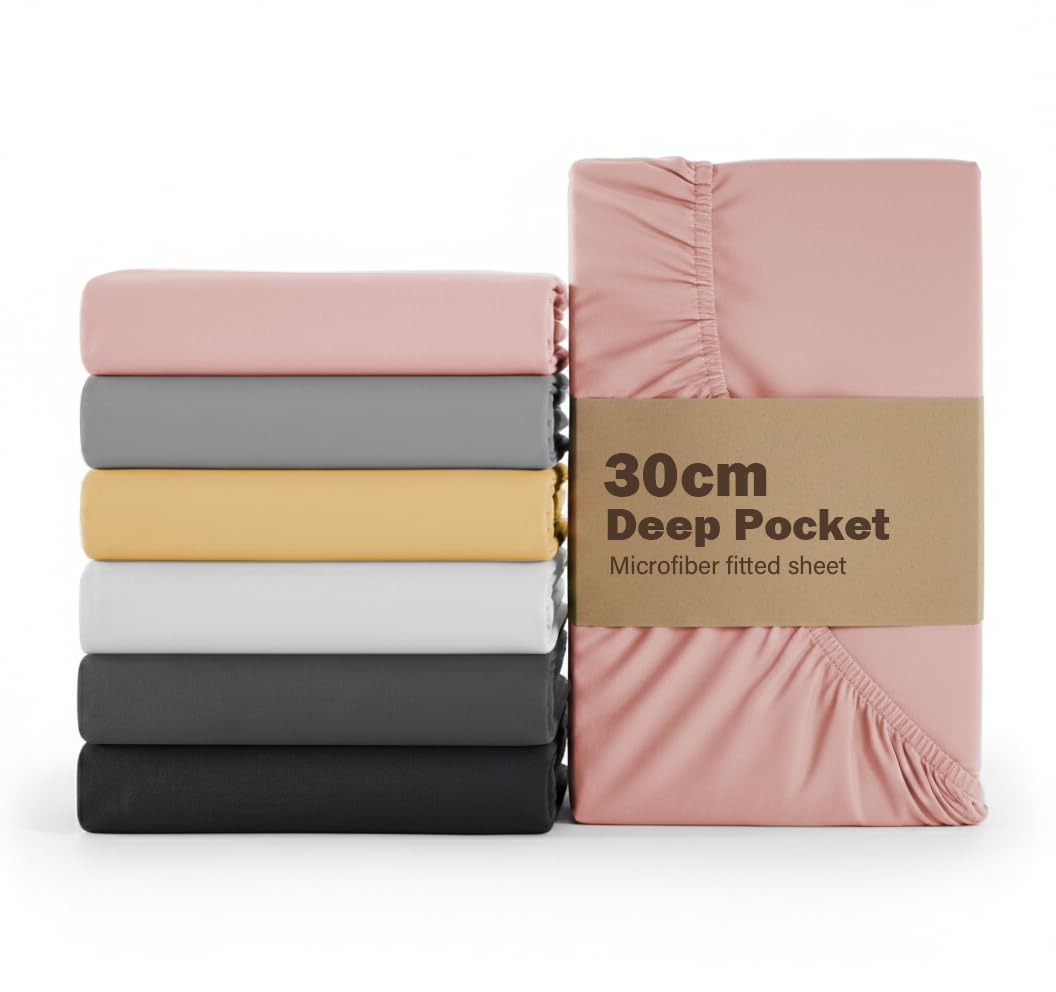 Rehan & Co Super King Fitted Sheet Blush Pink Deep Pocket 12 Inch (30 Cm) Bed Sheets Super Soft 100% Brushed Microfiber Deep Fitted Sheets (183x200cm)