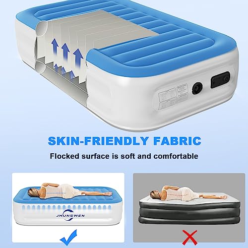 Twin Air Mattress With Built In Pump, Jhunswen 75 X 43 X 18" Double-High Durable Twin Inflatable Air Bed With Flocked Top, Quick Inflation/Deflation Blow Up Air Mattress For Camping, Travel & Guests #TOP1